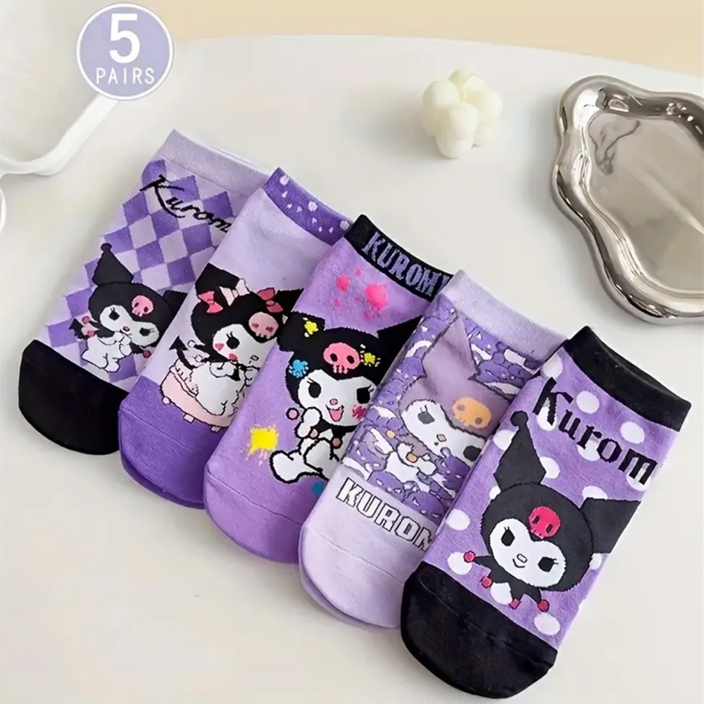 Kuromi 5 Pairs Purple and Black Socks Set Woman